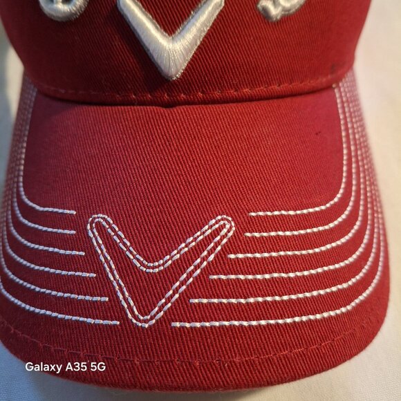 Callaway Red Adjustable Golf Visor With Embroidered Logo & White Stitching - Picture 3 of 7